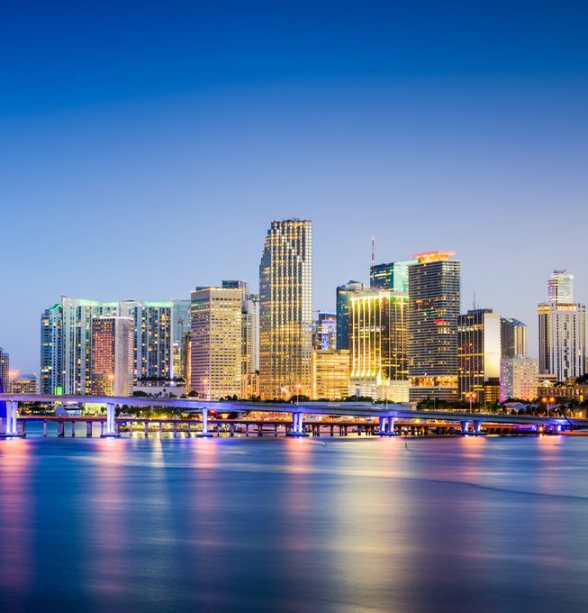 Stunning view of Miami buildings as seen from Brickell Key